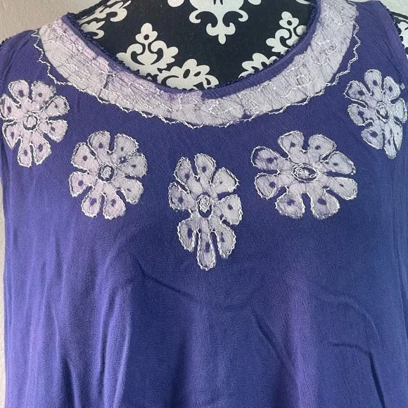 True Rock Purple Floral Embroidered Sleeveless Shift Dress Boho One Size - Picture 3 of 9